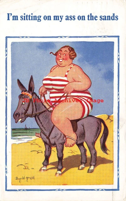 Donald McGill, Constance No 1704, I'm Sitting on my Ass on Sands, Beach Bather