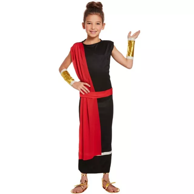 Costume nero per ragazze romane toga libro settimana giorno abito fantasia abito bambini Regno Unito