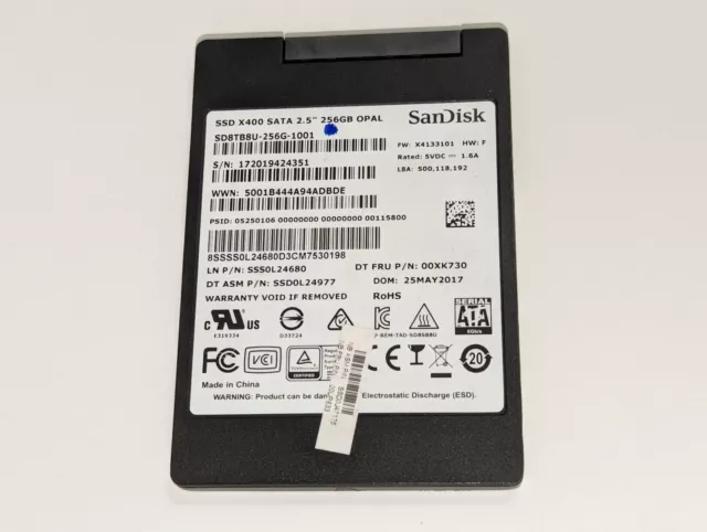 SanDisk 256GB OPAL X400 SSD SATA 2.5" Solid State Drive SD8TB8U-256G-1001