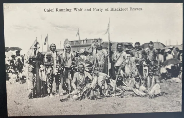Mint Real Picture Postcard Native American Indian Chief Running Wolf & Party