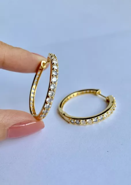 18K Gold Earr Gold Layered 13 Round Cubic Zirconia Hoop EarringsGift For Her