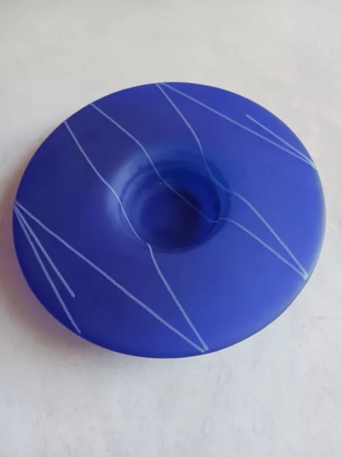 Hand Blown Cobalt Blue Shallow Art Glass Bowl 7.5" "Kelemen Kuatro"