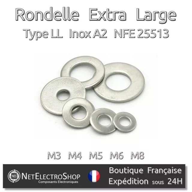 Rondelle Extra Large (LL) Inox A2, M3 M4 M5 M6 M8, Lot 5 à 100 pcs