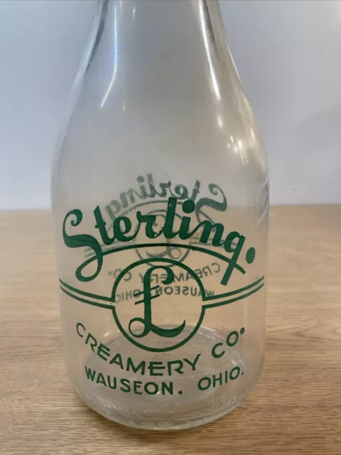 VINTAGE ANTIQUE MILK DAIRY GLASS BOTTLE ADVERTISING Sterling Wauseon Ohio