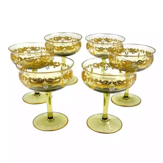 Juego de Gafas de Champagne Interglass Italia Cristal Cristal Oro 24K Tintadas Verde X6 3