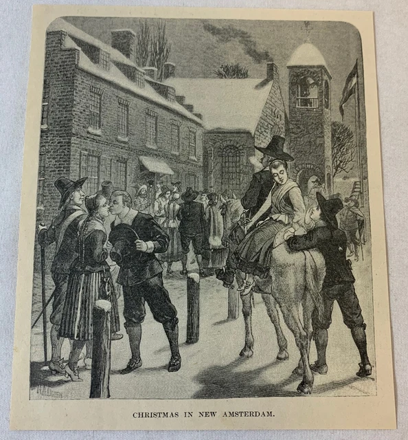 1895 Rivista Incisione ~ Natale IN Nuovo Amsterdam ~ New York Città Storia