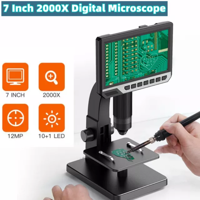 7Inch HD Digital Microscope 12MP Camera 2000X Amplification For PCB Repairing