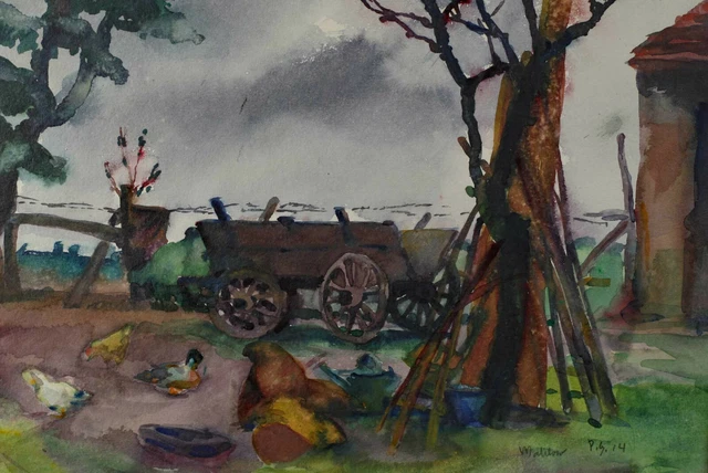 Paul Grunwaldt 1891-1962 Acuarela Antiguo 1914 Mahlow Blankenfelde Cohe ,Quitrín