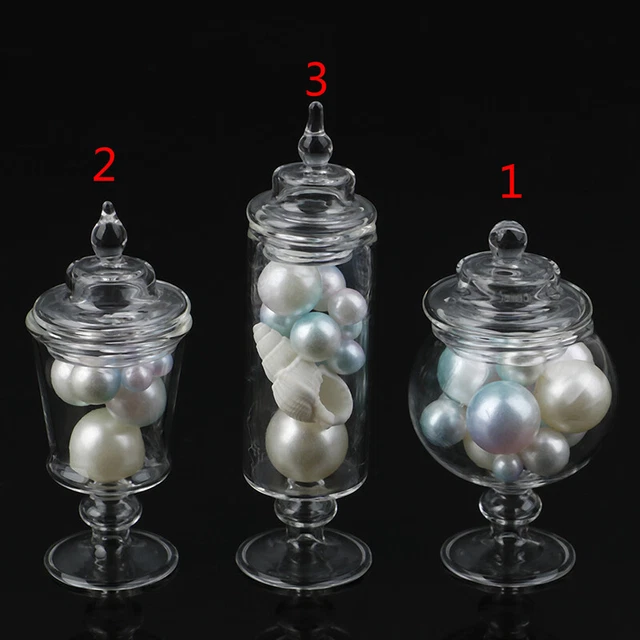 1/12 Dollhouse Miniature Glass Pot Candy Bottle With lid Kitchen Home De X!