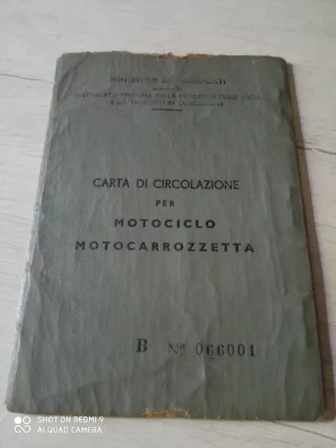 Libretto Di Circolazione Mondial Nuova 125 cc. Jolly Rarità Uso Collezione