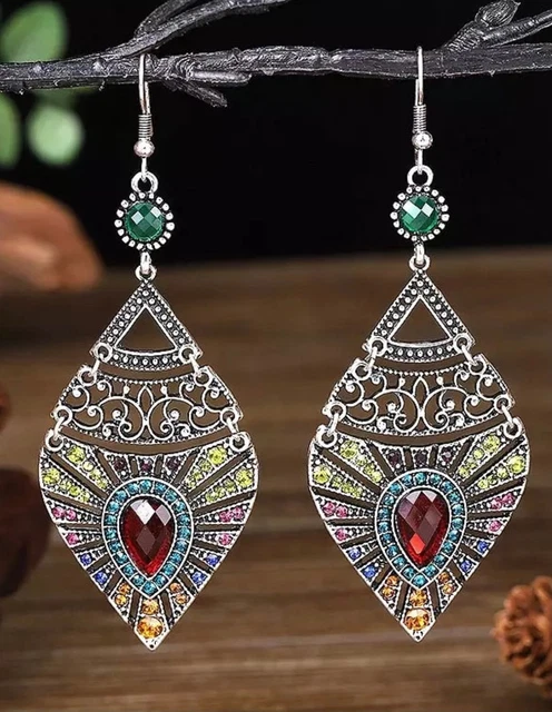 NEW Silver Plated Coloured Crystal Boho Chandelier Earrings - Perfect Gift