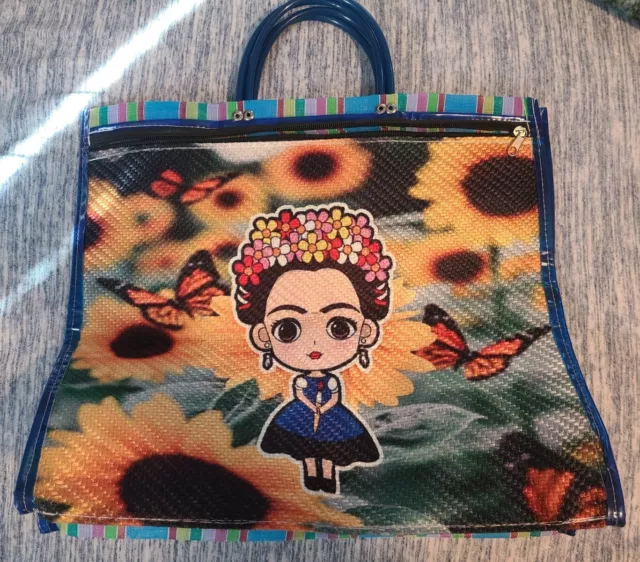Frida Kahlo Tote Mesh Bag Mexican Market Mercado Beach Handmade Bag Frida Kahlo Tote Mesh Bag Mexican Market Mercado Beach Handmade Bag