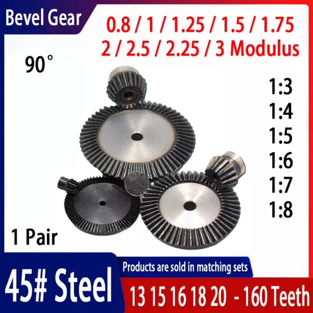 0.8 - 3 Mod Bevel Gear 13-160 Teeth Transmission Gears Bevel Teeth 90° 45# Steel