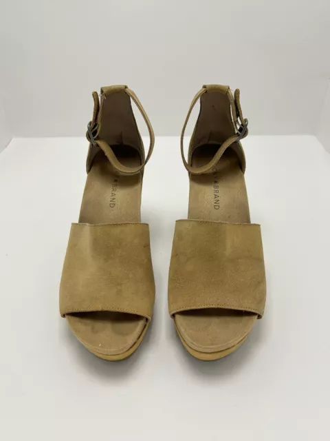 Lucky Brand LK-Yemisa Leather Tan Wedge Heel Sandal Shoe SIZE 7M 37 1/2 Brown