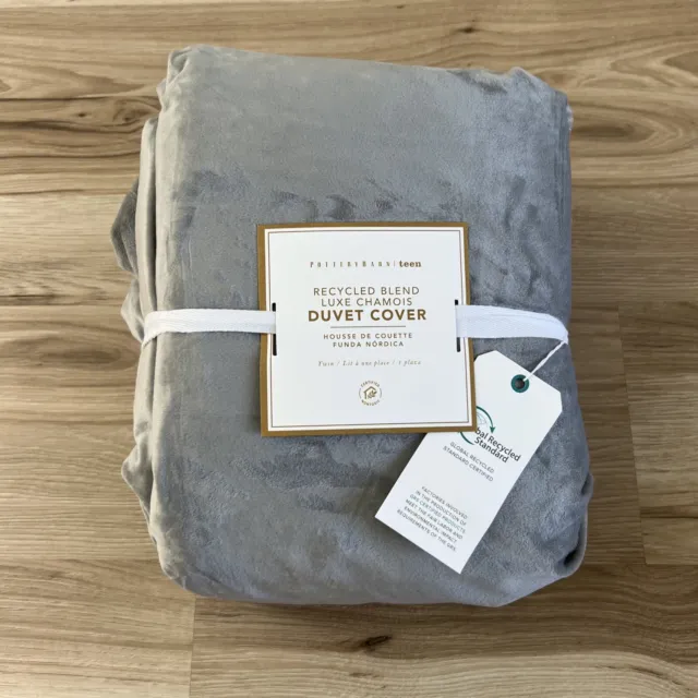 Pottery Barn Teen Recycled Blend Luxe Chamois Duvet Cover - Twin - Grey