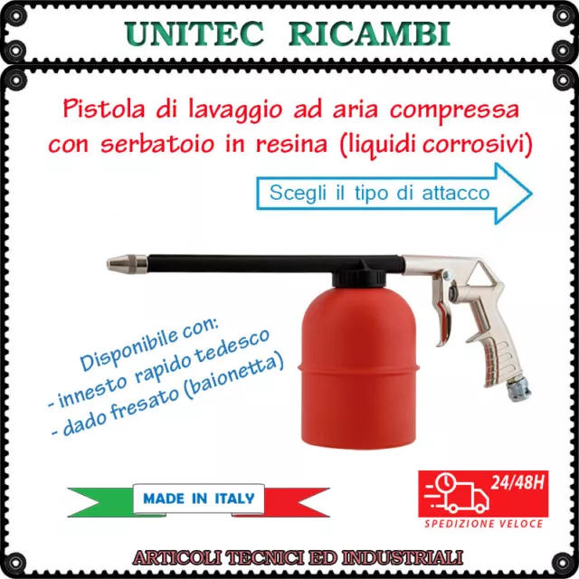 Pistola di lavaggio ad aria compressa con serbatoio in resina liquidi corrosivi