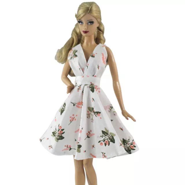 White Fashion Dress for Barbie Doll Floral Outfits for 11.5" BJD Dolls Clothes 2