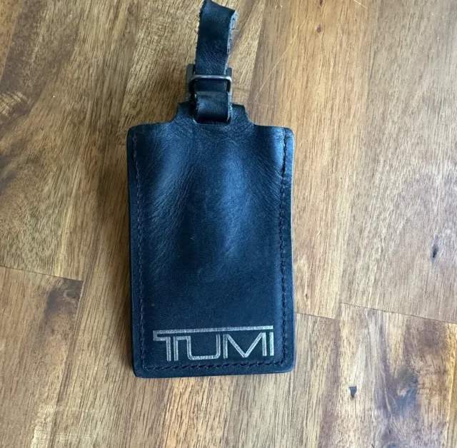 Tumi Luggage Tag Black with Silver Logo Leather Adjustable