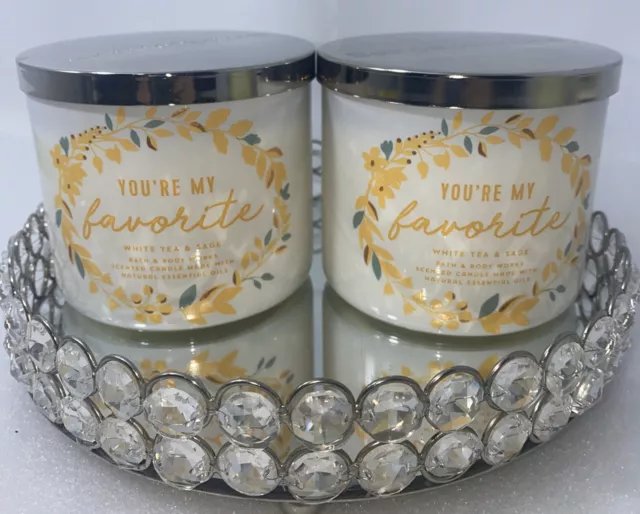 2 Bath & Body Works "You're My Favorite" White Tea & Sage 3 Wick Candles 14.5 oz