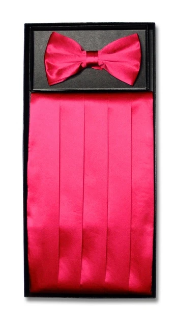 SILK Cumberbund BowTie Solid HOT PINK FUCHSIA Color Men's Cummerbund Bow Tie Set