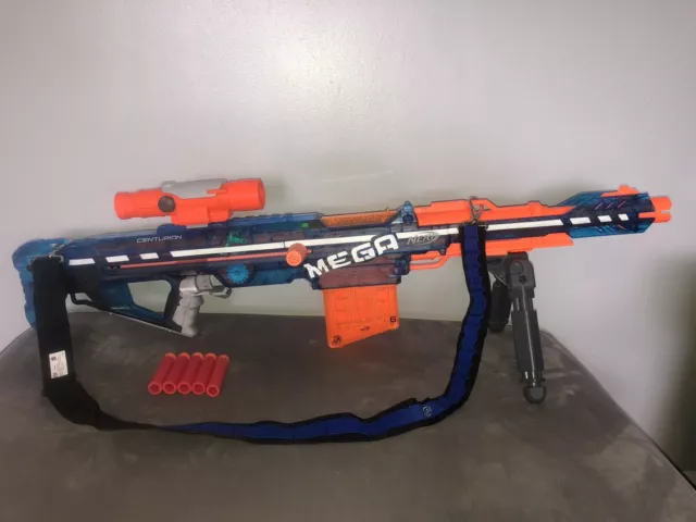 Nerf MEGA Centurion Sniper Rifle Blaster Gun w Magazine & 12 New Darts Works