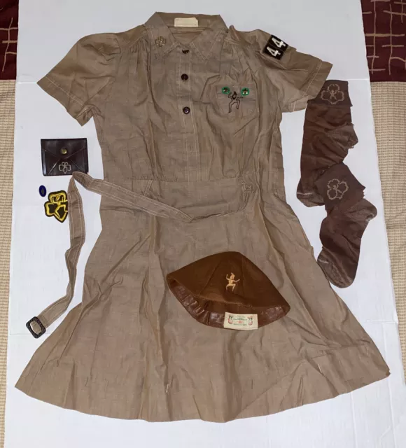 Girl Scouts New York Tag Brownie Uniform #442 Dress Beanie Socks Purse Vintage