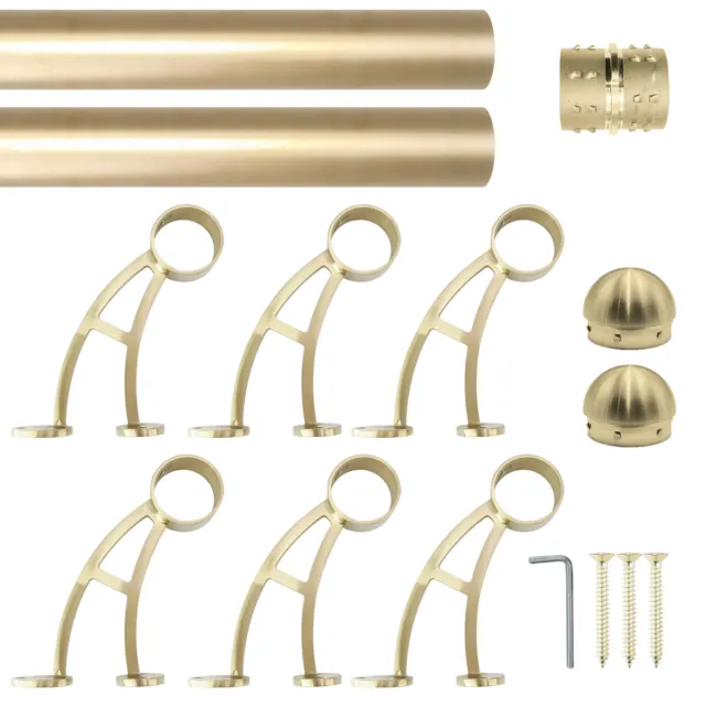 Satin Gold Finish 2" OD Stainless Steel Wall Bar Mount Foot Rail Kit