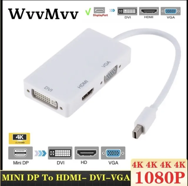 3 In 1 Thunderbolt Mini Display Port DP To HDMI DVI VGA Adapter Cable For Apple