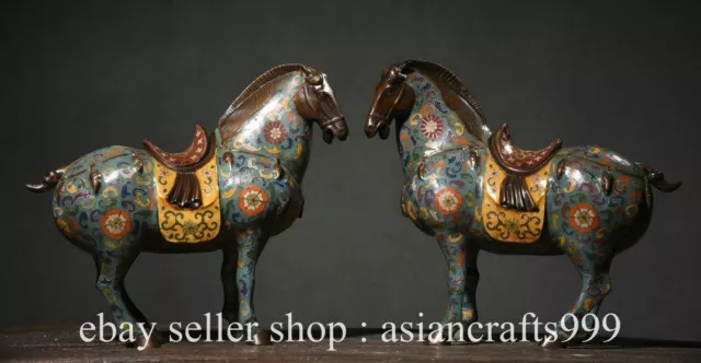 13.6" Alte chinesische Kupfer Cloisonne Emaille Fengshui 12 Zodiac Statue Paar