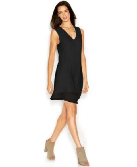 Rachel Rachel Roy Andi Lined Dress Sleeveless V Neck Solid Shift Dress Black XS