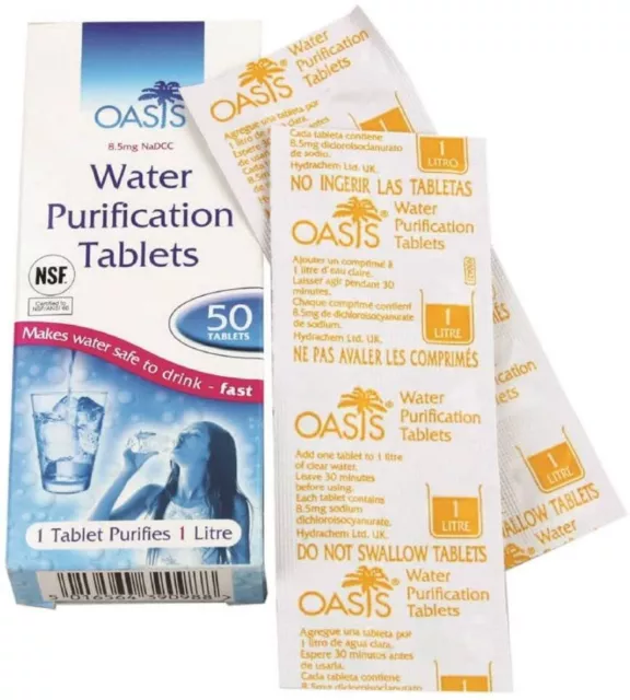 OASIS WATER PURIFICATION TABLETS 8.5mg - 50 Tabs British NATO Army Issue Travel