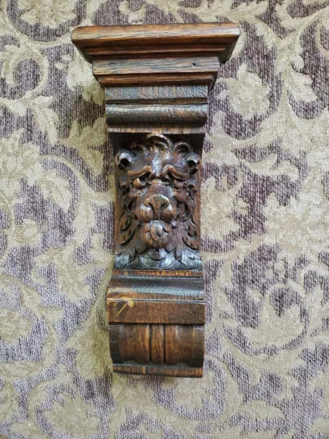 Antique Hand Carved Gothic Oak Lion Head Corbel