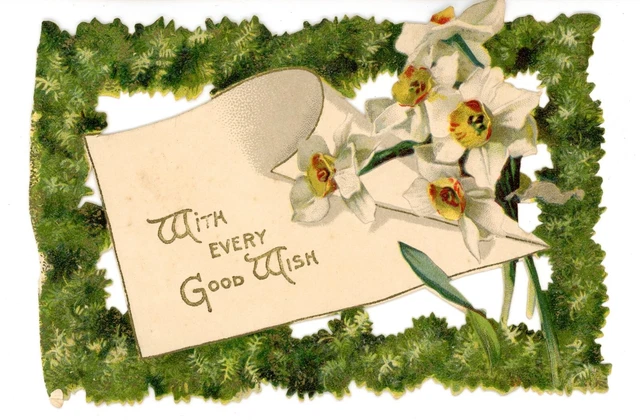 Antique Victorian Die Cut & Embossed greetings card With Every Good Wish #56