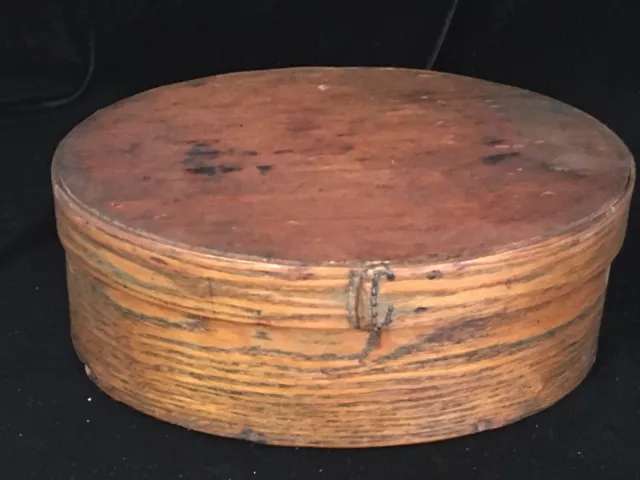 Antique 19th Century Shaker Style Bentwood Box with Root Laced Seams & Wood Pegs