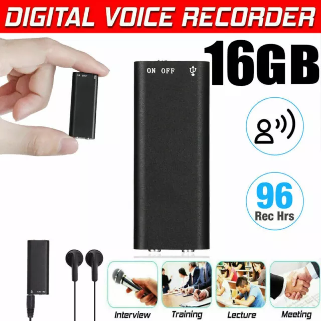 96Hr Mini Spy Voice Activated Recorder Audio Sound Record Device 16GB MP3 Player