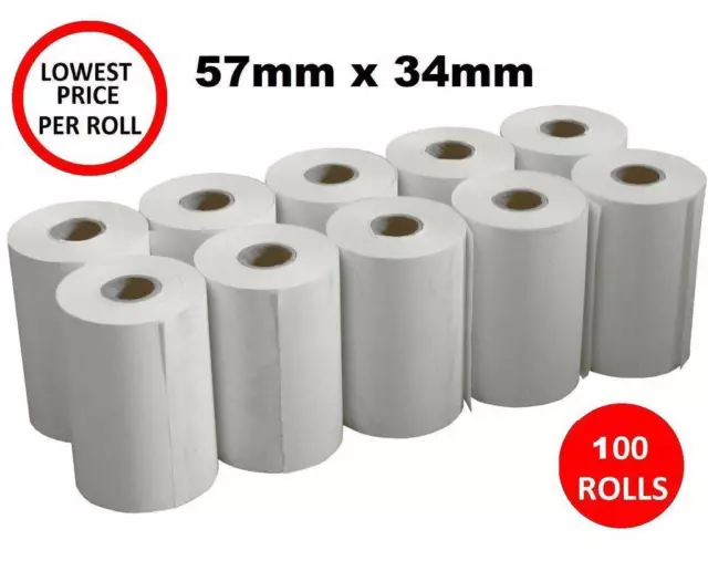 100 x Thermal Paper 57x34mm EFTPOS Rolls for ANZ CBA Albert NAB Westpac 100x POS