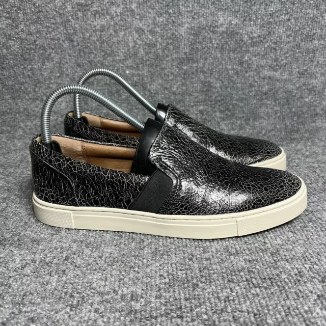 Frye Ivy Slip On Shoes Womens 7.5 Black Crackle Leather Sneakers