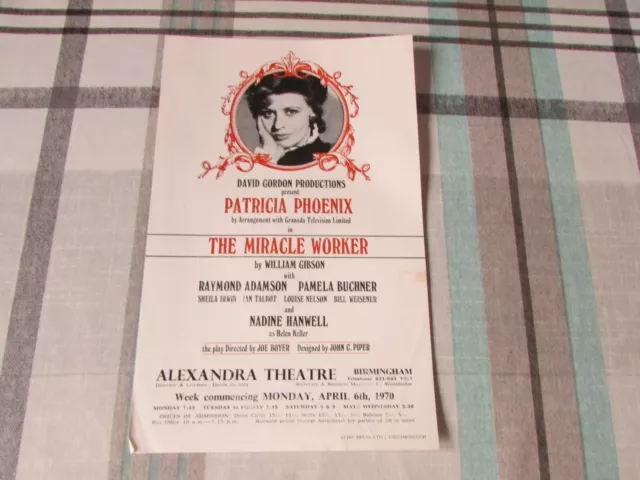 Patricia Phoenix in the Miracle Worker 1970 Alexandra Theatre Birmingham Flyer