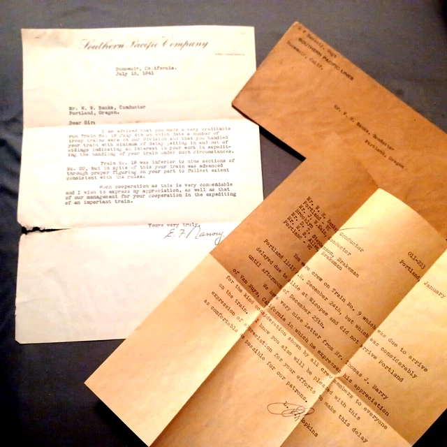 RAILROAD RR Letters SOUTHERN PACIFIC 1941 PORTLAND OR WWII Troop TRAIN