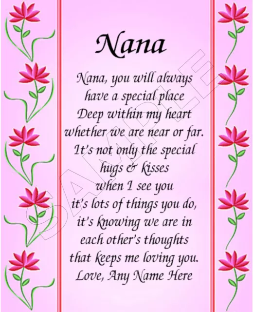 Special Nana Personalized Print Poem Memory Birthday Mother's Day Gift