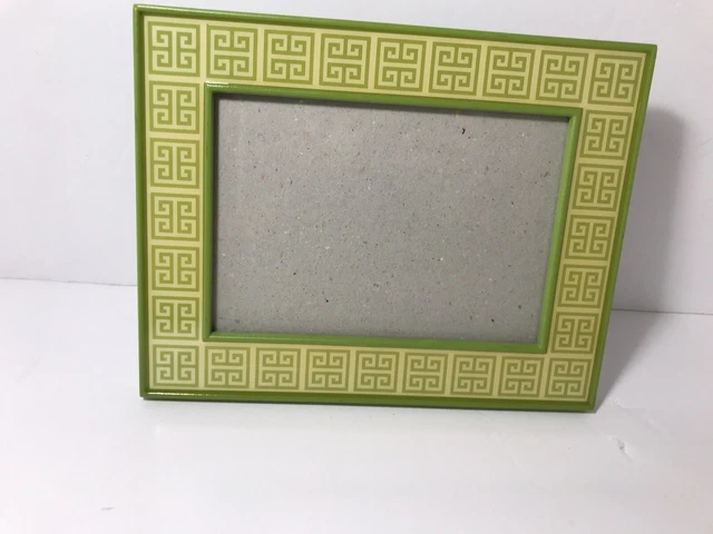 Picture Frame Photos holds 6.5”x 4.5” Photo Lime Green W/ Greek Key W/ Glass EUC