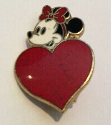 Vintage Minnie Mouse Heart Pin Painted Enamel Licensed Jewelry Walt Disney Prod.