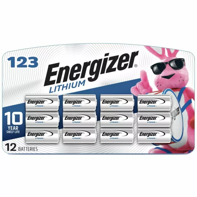 12 x CR123 Energizer 3V Lithium Batteries (CR123A, DL123, 123, EL123, CR17345)