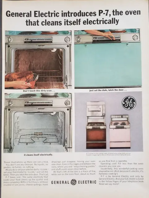 1963 General Electric P-7 Oven Cleans Electrically Vintage Print Ad