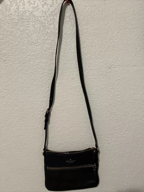 KATE SPADE BLACK GENUINE LEATHER ZIP TOP CROSSBODY SHOULDER BAG PURSE Pre Owned