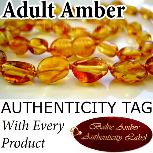 (Oval Beads) Golden Honey Certified Baltic Amber ADULT NECKLACE