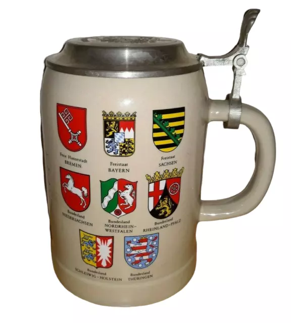 Vintage Old Germany Eagle City & Town Crests Coat of Arms Gerz Beer Stein Mug