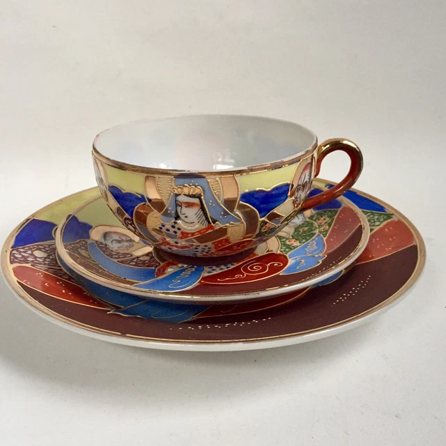 1 Teetasse Ø9,7cm /Gedeck Geisha Japan Dragon Satsuma Moriage vergoldet