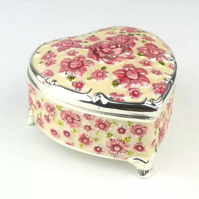 White Tin Alloy Heart Pink Rose Music Box :  Final Fantasy Theme Soundtrack