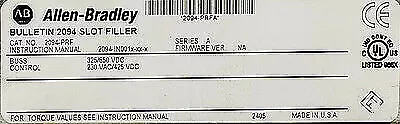 ALLEN BRADLEY 2094-PRF 2094 KINETIX 6000 SERVO DRIVE Slot Filler 3